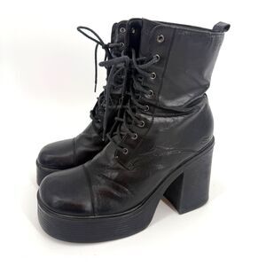 Vintage Skechers Chunky Block Heel Boots Leather Sz 10 Platforms Y2K 90s Bratz